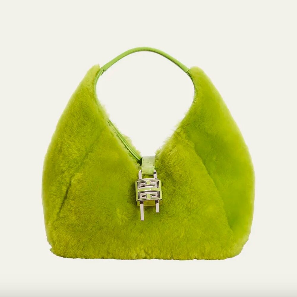 Givenchy Mini G-Lock Genuine Shearling Hobo Bag (Citrus Green)